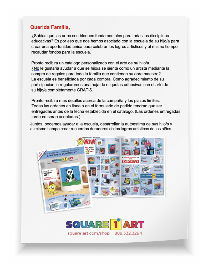 Square 1 Art - 2015-16 Parent Welcome Letter - Spanish