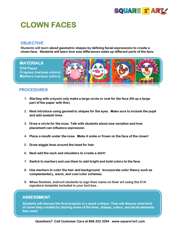 Square 1 Art - Lesson Plan - Clown Faces
